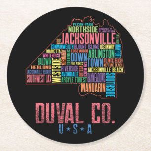 Dessous-de-verre Rond En Papier Carte du comté de Jacksonville Duval Floride États