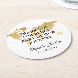 Dessous-de-verre Rond En Papier Carte du monde or Voyage Merci mariage Faveur