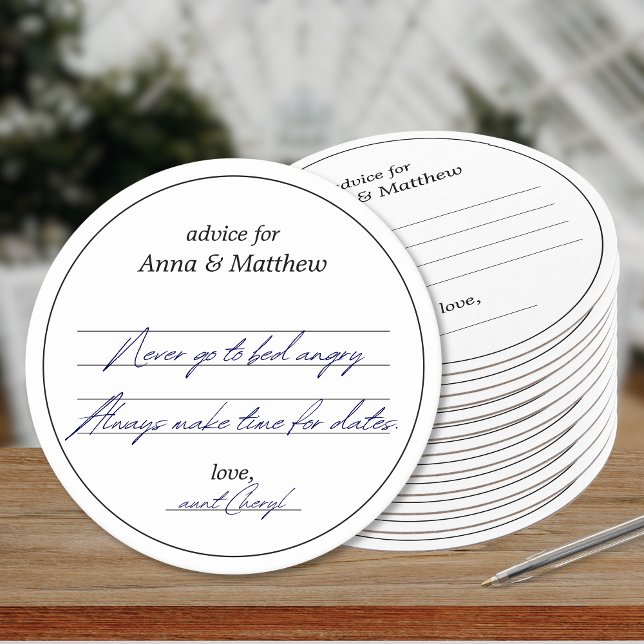 Dessous-de-verre Rond En Papier Cartes de conseil mariage | Élégant minimaliste mo (Advice for newlyweds, unique wedding decor, words of wisdom)