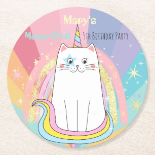 Dessous-de-verre Rond En Papier Caticorn Cat Meow-Gical Birthday Kid