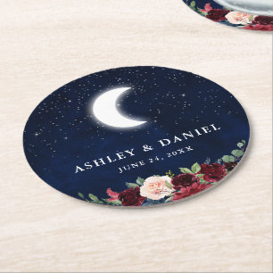 Dessous-de-verre Rond En Papier Céleste Mariage Blue Sky Moon Stars Floral