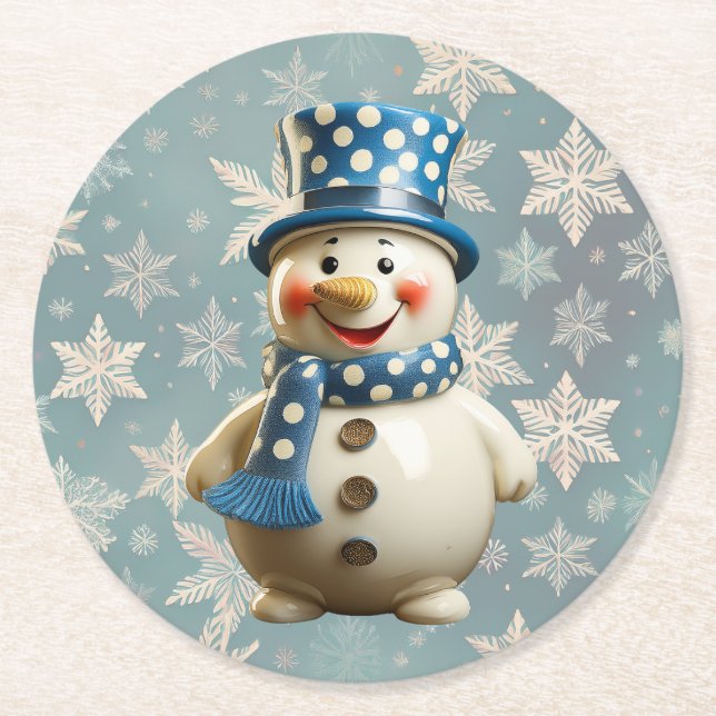 Dessous-de-verre Rond En Papier Ceramic Snowman Coaster (Devant)