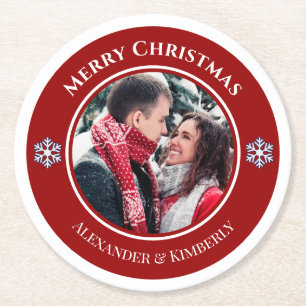 Dessous-de-verre Rond En Papier Cercle blanc rouge de Noël avec les textes infér