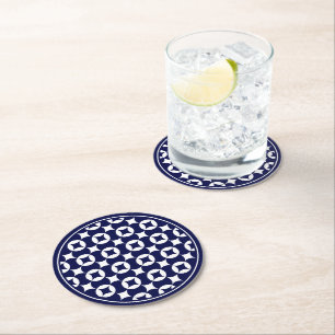Dessous-de-verre Rond En Papier Cercles de chevauchement bleu oriental Shippo géom