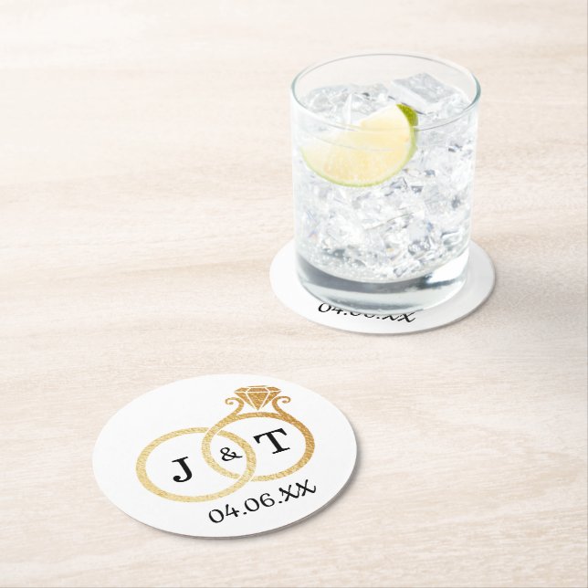Dessous-de-verre Rond En Papier Cercles Mariages Chic Faux Gold Foil (En situation)