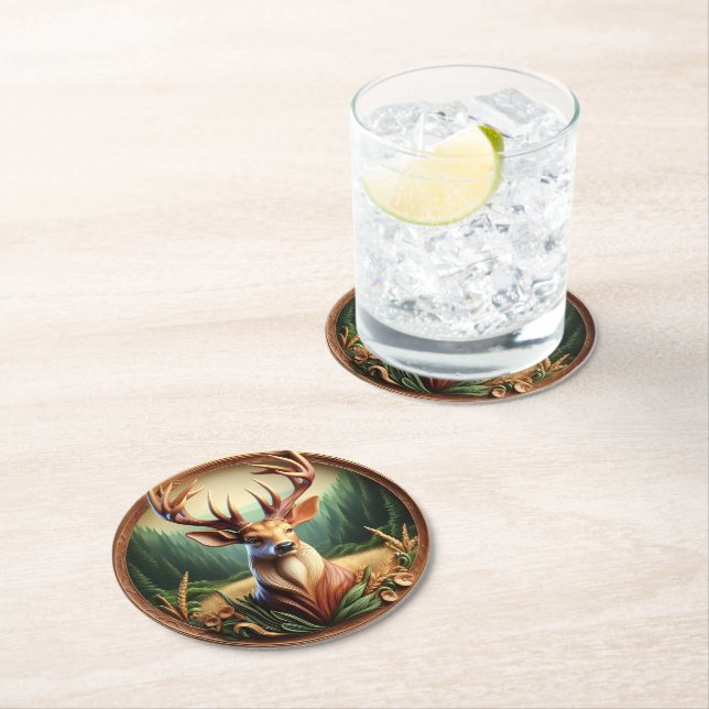Dessous-de-verre Rond En Papier Cerf Majestueux Aux Colonnes Glorieuses (En situation)