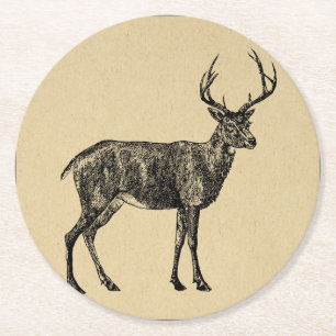 Dessous-de-verre Rond En Papier Cerf vintage Illustré