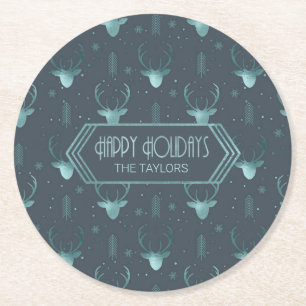 Dessous-de-verre Rond En Papier Cerfs Antlers Flèches Motif de Noël ID Turquoise86