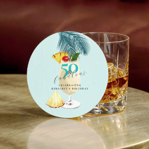 Dessous-de-verre Rond En Papier Cerise sur Cocktail de Ananas pour 50e Anniversair