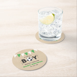 Dessous-de-verre Rond En Papier C'est un garçon ! Baby shower Co-ed À Thème Footba