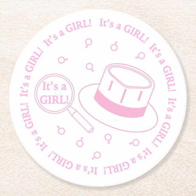 Dessous-de-verre Rond En Papier C'est une fille ! faire-part (Devant)