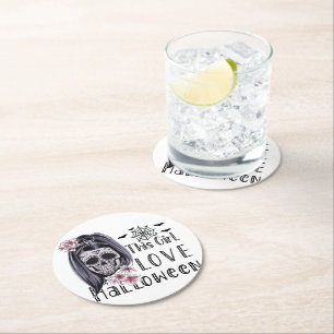 Dessous-de-verre Rond En Papier Cette fille aime Halloween
