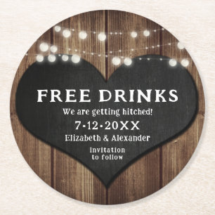 Dessous-de-verre Rond En Papier Chalkboard Obtenir Mariage Hitché Enregistrer La D
