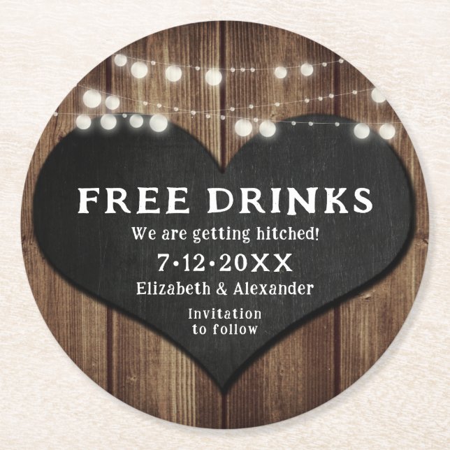 Dessous-de-verre Rond En Papier Chalkboard Obtenir Mariage Hitché Enregistrer La D (Devant)