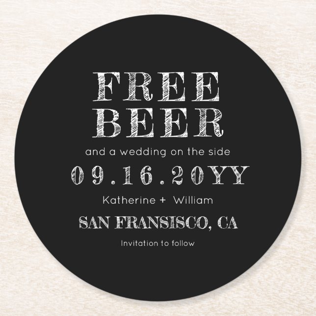 Dessous-de-verre Rond En Papier Chalkboard Personnalisé Bière Gratuite Enregistrer (Devant)