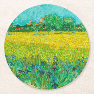 Dessous-de-verre Rond En Papier Champ de Van Gogh avec des iris près d'Arles