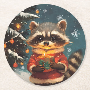 Dessous-de-verre Rond En Papier Chansons de Noël Raccoon