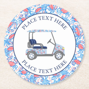 Dessous-de-verre Rond En Papier Chariot de golf aux crabes patriotiques chic