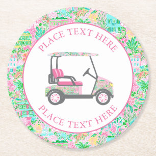 Dessous-de-verre Rond En Papier Chariot de golf Preppy Palm Beach