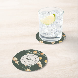 Dessous-de-verre Rond En Papier Charme d'hiver festif : Aquarelle chic Monogrammé