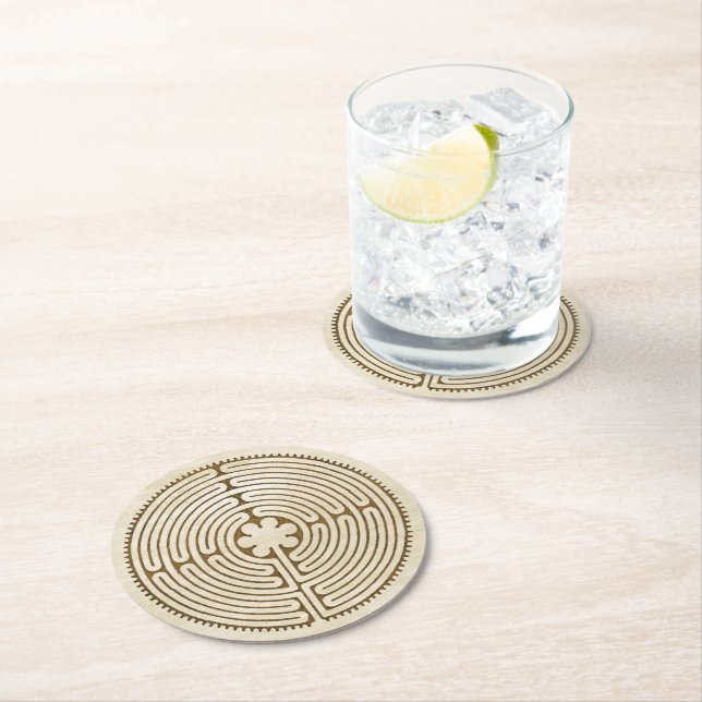Dessous-de-verre Rond En Papier Chartres Labyrinthe - Symbole spirituel Antique 1 (En situation)