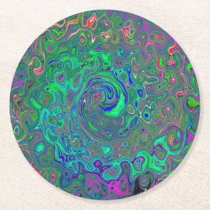 Dessous-de-verre Rond En Papier Chartreuse et bleu rétro liquide tourbillonnant ps
