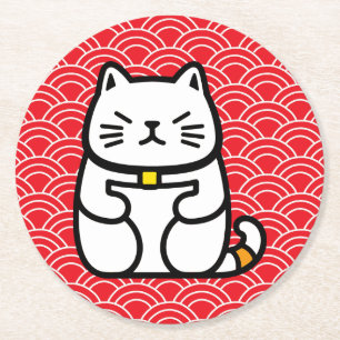 Dessous-de-verre Rond En Papier Chat chanceux japonais ou Maneki-Neko