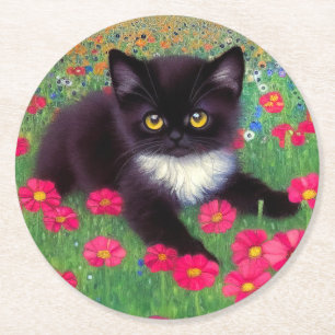 Dessous-de-verre Rond En Papier Chat Gustav Klimt Tuxedo