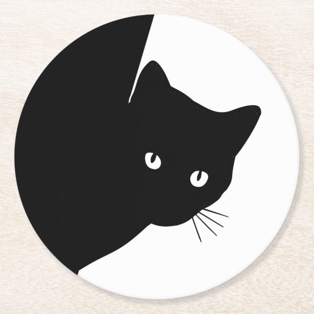 Dessous-de-verre Rond En Papier Chat noir (Devant)