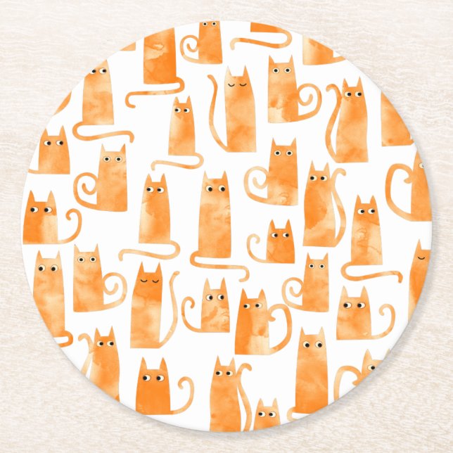 Dessous-de-verre Rond En Papier Chat orange amusant (Devant)