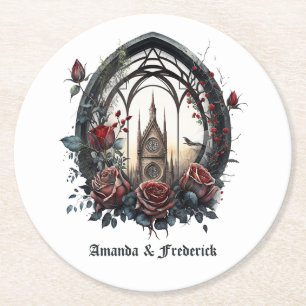 Dessous-de-verre Rond En Papier Château de fantasy sombre fenêtre gothique mariage