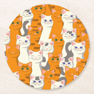 Dessous-de-verre Rond En Papier Chats blancs et gingembre motif yeux verts yeux bl