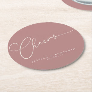 Dessous-de-verre Rond En Papier Cheers Minimum Dusty Script Rose personnalisé mari