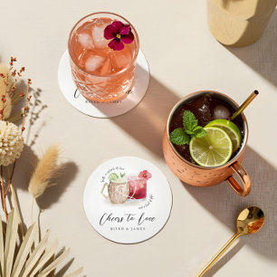 Dessous-de-verre Rond En Papier Chefs à l'amour Aquarelle Cocktail Boissons Mariag