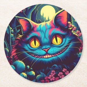 Dessous-de-verre Rond En Papier Cheshire Chat Sourire Alice au pays des merveilles