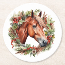 Chestnut Horse Noël Wreath Dessous de verre en pap