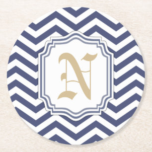 Dessous-de-verre Rond En Papier Chevron Monogramme de la marine nautique