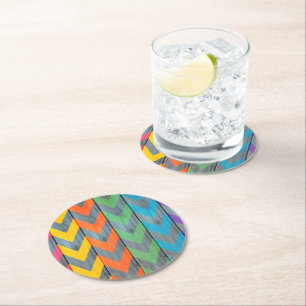 Dessous-de-verre Rond En Papier Chevron Motif On Wood Texture par Shirley Taylor