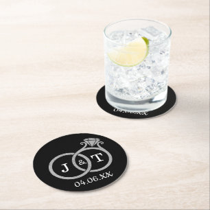 Dessous-de-verre Rond En Papier Chic Faux Argent Huile Monogramme Mariage Cercles