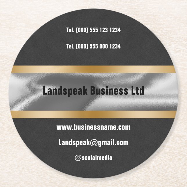 Dessous-de-verre Rond En Papier Chic Gold Black Suede promouvoir l'entreprise (Devant)