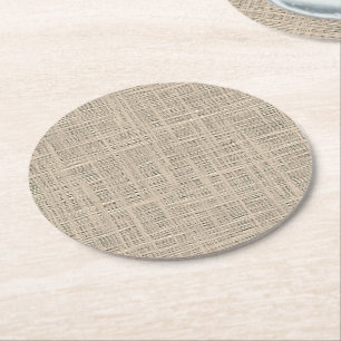 Dessous-de-verre Rond En Papier Chic Pastel Taupe Couleur Faux Jute Fabric Motif