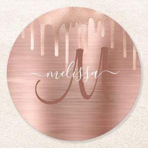 Dessous-de-verre Rond En Papier Chic Rose Gold Driving Brook Metal Monogramme