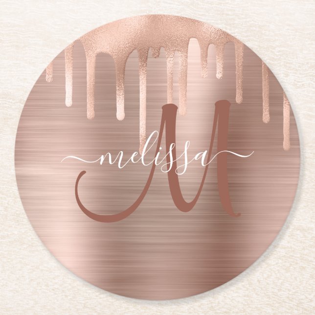 Dessous-de-verre Rond En Papier Chic Rose Gold Driving Brook Metal Monogramme (Devant)