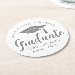 Dessous-de-verre Rond En Papier Chic Silver Grey Graduate Custom Graduate Party