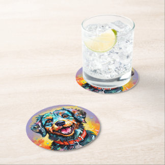 Dessous-de-verre Rond En Papier Chien avec des lunettes