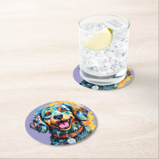 Dessous-de-verre Rond En Papier Chien avec des lunettes