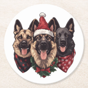 Dessous-de-verre Rond En Papier Chiens bergers allemands de Noël