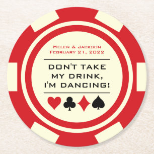 Dessous-de-verre Rond En Papier Chip de poker rouge et blanc Je suis Dancing Drink