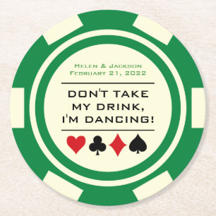 Dessous-de-verre Rond En Papier Chip de poker vert et blanc Je suis Dancing Drink