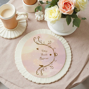 Dessous-de-verre Rond En Papier Chirpe rose doux, sourire, Dessous de verre répété